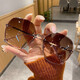 2025 Nouvelles lunettes de soleil pour femmes sans bord coupées pour femmes pour les femmes de la célébrité Internet Protection solaire Lunes de conduite Round Fomes Trendy Femmes 9902 Top bleu et rose inférieur [Boîte en verre + tissu miroir]
