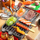 Mini Kitchen Children's House Playing Simulation Kitchen Toys Cooking BBQ Grill Skewers Toys Gifts for Boys and Girls Lighting BBQ Grill 25-piece Set [with Spray] Children's Day Gifts 618 Double Eleven Double Twelve