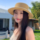 Yijian Flower Sun Hat French Straw Hat Women's New Elegant Top Hat Camellia Flat-brimmed Straw Hat Beach Beach Beach Sun Hat Flower Flat-brimmed Straw Hat [Khaki]