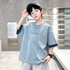 Boys summer short-sleeved T-shirt 2025 new medium and large children boys summer tops handsome thin style trendy brand t CQS-T139 lake blue 160