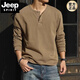 JEEP SPIRIT Jeep American retro men's henley shirt long-sleeved washed distressed t-shirt men's heavy henley collar top brown original M