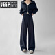 JEEP SPIRIT casual sports suit for women Spring and Autumn 2025 new hooded sweatshirt straight slim sweatpants high-end two-piece set Navy blue [single pants regular style] [XL (120-140Jin [Jin equals 0.5 kg])