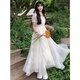 Let the fog white dress long skirt for women summer 2025 new small slimming seaside beach dress high-end light apricot first love dress XL recommended 120-135Jin Jin equals 0.5 kg