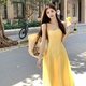 Bangboshi suspender dress for women in summer beach vacation gentle style French temperament A-line skirt waist slimming beach skirt suspender dress M