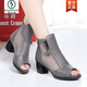 Woodpecker 2025 Été Nouveau talon haut talon Boots Fish Mouth Sandales Générette en cuir épais Talon Femme Creux Bottes courtes Mesh Chaussures pour femmes