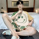 He Jiagong Crayon Shin-shirt Summer Cotton Home Suit Boy Printing Trendy Teenagers Plus Size Set 6628 Cat and Mouse M Student [90-115Jin [Jin equals 0.5 kg]]