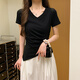 Ran Yilan 2025 Summer New Black plissée à manches courtes à manches courtes pour les femmes, le haut collier irrégulier à l'épaule des femmes, noir (15847 modèles) S_89-98Jin [Jin est égal à 0,5 kg]