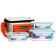 Korean glass freshness box lunch box sealing box lunch box lunch bag student with lid insulation set 695ML*2/Send blue handbag