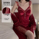 
Gui Ruo (Gui Ruo) sexy lace perspective deep V plus breast pad sweet tempting nightgown outer robe velvet home furnishing 3879 black (outer robe + belt, all size