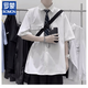 ROMON DK uniform trendy short-sleeved shirt men's Korean version casual three-piece suit pussy casual white shirt suit student class suit trousers + C36 shirt black + tie original non-iron free L 105-120Jin [Jin equals 0.5 kg]