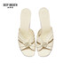 Deep Atem Tief Atem Frauenschuhe Schaffell weiche faltige dicke Absätze Jingshe bequeme High Heel Sandalen Ax14116 Weiß 39