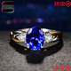 ROOMANTTY silver-plated mixed color sapphire ring four-claw tanzanite blue crystal diamond ring live mouth European and American jewelry sapphire ring opening adjustable