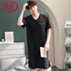 Langsha Men's Nightgown Summer New Style Modal Pyjamas Plus taille à manches courtes en V lâche peut être portée à l'extérieur avec des vêtements de grande taille SMH [844 noir] 2xl