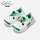 Shachi children's shoes children's hole shoes new summer hollow boy's stream shoes mid-large children's outdoor girls casual slippers white/dark green 31 inner length 20.5CM