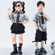 Poresno children's technology sense catwalk costumes June 1st street dance trendy costumes girls jazz dance boys future drumming costumes Short sleeves: A694 silver bright leather top + B317 black 3 110cm single size