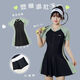 Longwu large size one-piece swimsuit for fat mm, seaside vacation, flesh-covering swimsuit with breast pads, adult conservative slimming skirt swimsuit, large size swimsuit, fresh green 2XL, recommended 120-145Jin Jin is equal to 0.5 kg