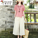 Woodpecker casual de lino de moda para mujeres 2025 Summer nuevo set con las piernas anchas de las mujeres Línea de algodón de dos piezas de dos piezas [set] M [sugerido 90-105jin [Jin es igual a 0.5 kg]]]