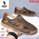 Región occidental Camel Brand High-End () 100% Full Cowhide Oren Men's Shoes Summer New Genuine Leather Hollow Hollow Shoes Hollow Spares suave Camel transpirable