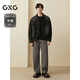 GXG Men's Barn Style Collar Spliced PU Denim Jacket Men's Loose Retro Black Brown 185/XXL