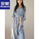 罗蒙（ROMON）简约通勤2025年夏季新款宽松显瘦撞色百搭系带卷边袖衬衫连体裤女 蓝色连体裤 S 80-95斤