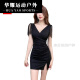 所起夜场工作服女夜总会连衣裙女深V礼服足疗足浴技师工作服性感包臀 3883黑色 S 建议80-95斤