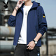 Playboy (PLAYBOY) autumn jacket for men 2025 new autumn hooded youth loose jacket short solid color jacket K12131 gray 2XL [recommended 150-165Jin [Jin equals 0.5 kg]]