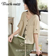 Tachi Miss Little Lazy Style Short Jacket Women 2025 Summer New Round Neck Versatile Casual Thin Cardigan Top Women Khaki M