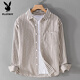 Playboy (PLAYBOY) 2025 Spring and Autumn Pure Cotton Striped Shirt Men's Summer Long-Sleeved Shirt Loose Casual Jacket for Boys 305D Yellow Henry Collar Short I-Sleeve L 120-135Jin Jin is equal to 0.5 kg