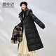 Snow Flying Down Jacket Women's Long Over-the-Knee New Style Soft Versatile Waist Slimming Hooded Warm Thickened Jacket Black M