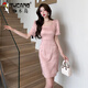 Woodpecker New Chinese Improved Cheongsam Skirt Women's Retro Patch-button Jacquard Dress Summer Square Collar Puff Sleeve Slit Hip Skirt 983-2 Long Black M