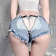Sexy Sexy Underwear 2025 New Thong Women's Outdoor Passion Pure Desire Denim Shorts Low Waist Sexy Open Denim Shorts S