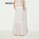 MO/Co. skirt 2025 summer new product light and thin ramie high waist flowing tower skirt long skirt white quiet luxury MBE2SKT009 This white M
