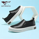 Sept chaussures en cuir Wolf pour hommes en été, haricots en cuir authentiques légers et respirant des chaussures de planche décontractées à un pied, couche de vache de vache de vache de vache noir 9859 41