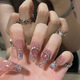 Internet celebrity wear nail wholesale medium-length love edge diamond nail art nail plate finished product removable nail patch fake nail BY1047# crystal purple butterfly phototherapy glue model