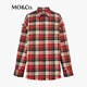 MO&Co.2024 new autumn Scottish plaid tassel raw edge loose thick cotton shirt