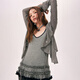 
CHUU fungus ruffled coat for women 2025 summer new lace long sleeves blouse temperament short top medium gray S -00