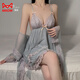Katzenmänner Frauen -Pyjamas mit Brustpolster Sexy Ice Seidenfee Rock 2025 Sommerspitze Schönes Heimkleidung Set süß P3886 Garnelenpulver (Außengewand + Gürtel) 3xl
