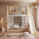 Xuncong [ENF-Grad Volles Massivholz] Kinderbett-Creme-Stil oberes und unteres Bett Hoch- und untere Bett erhöhte Leitplanke Mutterbett mit Aufbewahrung ENF-Grad Full Massivholz Doppelschicht Kinderbett + Leiterschrank + Rutsch + Buchhandel 1350 mm*1900 mm Innendurchmesser