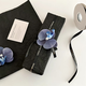 High-quality stone grain paper, black large size gift wrapping paper, cigarette box decoration material, high-grade pleated feel for boyfriend, blue Phalaenopsis + 1 meter black ribbon