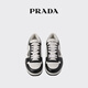 PRADA/Prada Gift Men's Downtown Triangular Logo Decorated Calf Leather Sneakers White/Black 42 (8)