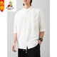 Scarecrow men's stand collar white short-sleeved shirt men's Japanese pure cotton round neck three-quarter sleeve T-shirt Henry collar textured shirt C1020-white-three-quarter sleeve XL Recommended 110-125Jin Jin equals 0.5 kg