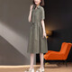 LISM light luxury international high-end brand dress with high-end 2025 summer new cotton linen thin model fat mm age-reducing large size V-neck navy 6628 M (approximately suitable for 118 Jin [Jin equals 0.5 kg])