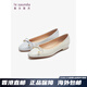 莱尔斯丹（le saunda）新款时尚优雅蝴蝶结拼接平跟女鞋单鞋5M15602 灰色 GYK 35