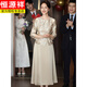 Hengyuanxiang September-October wedding mother wedding banquet dress fake two-piece set big brand Xi Granny autumn dress 2025 new dress champagne color three-quarter sleeves free shipping insurance L recommended 95-105 Jin Jin equals 0.5 kg