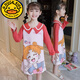 G.DUCKKIDS girls nightgown princess long sleeve spring and autumn pure cotton children's pajamas girls medium-sized children summer thin home clothes mother and daughter princess collar long skirt WJ9909# strawberry bear size 8 [recommended height 90-100cm]