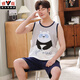 Yalu men's sleeveless pajamas summer loose vest cartoon trend among teenagers large-size cotton 1283 vest male denim orchid dolphin teeth M teenager version [60-70Jin [Jin equals 0.5 kg]]