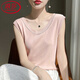 LangSha (LangSha) light luxury women's round neck summer neck suspender vest with ice silk knitted top sleeveless outside wearing white sweater rice camel color average size 90-135Jin [Jin equals 0.5 kg]