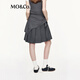 MO&Co. C+ Series Skirt 2025 Autumn New Sheep Wool Worsted I-pleat High Waist MBE3SKT030 Dark Pattern Gray S