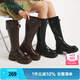 Zapatos para mujeres de viento caliente Botas de caballero grueso 2025 Invierno Nuevas botas retro hechas pequeñas botas delgadas de tacón grueso 01 negro 36