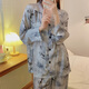 Shantou Lin Village Pajamas for women in spring and autumn long sleeves trousers Internet celebrity home clothes for women in autumn ice silk suits for outside 6630 M (80-100Jin [Jin equals 0.5 kg])